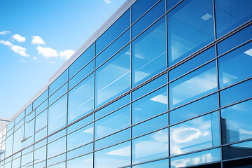 Fototapeta na wymiar glass facade of a modern office building against a blue sky
