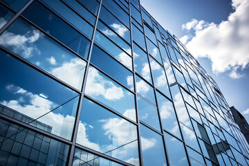 Fototapeta na wymiar glass facade of a modern office building against a blue sky