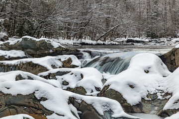 Ice and Snow on Little Pigeon River in Great Smoky Mountains - 729741400