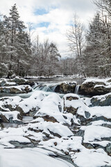 Ice and Snow on Little Pigeon River in Great Smoky Mountains - 729741457