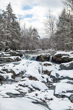 Ice and Snow on Little Pigeon River in Great Smoky Mountains