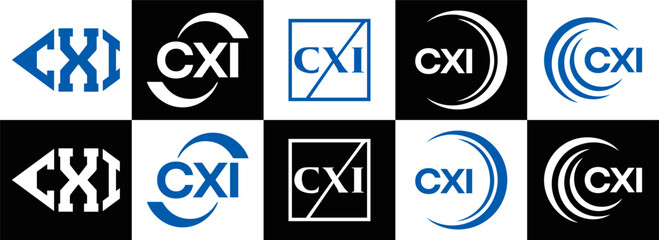 CXI logo. CXI set , C X I design. White CXI letter. CXI, C X I letter logo design. Initial letter CXI letter logo set, linked circle uppercase monogram logo. C X I letter logo vector design.	
