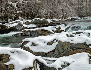 Ice and Snow on Little Pigeon River in Great Smoky Mountains - 729741618