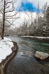Ice and Snow on Little Pigeon River in Great Smoky Mountains - 729741669