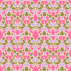 Minimalistic seamless groovy pattern with mosaic. Trendy Naive Vector Background in 1970s. Can be used for Print on fabric, wrapping paper, wallpaper.