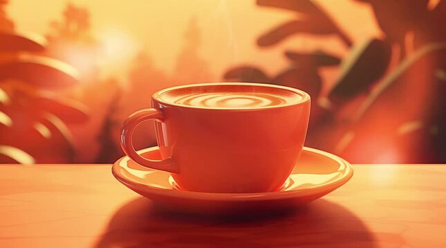 A cup of fragrant coffee on a warm background picture	
