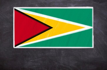 Hand drawn flag of Guyana on a black chalkboard