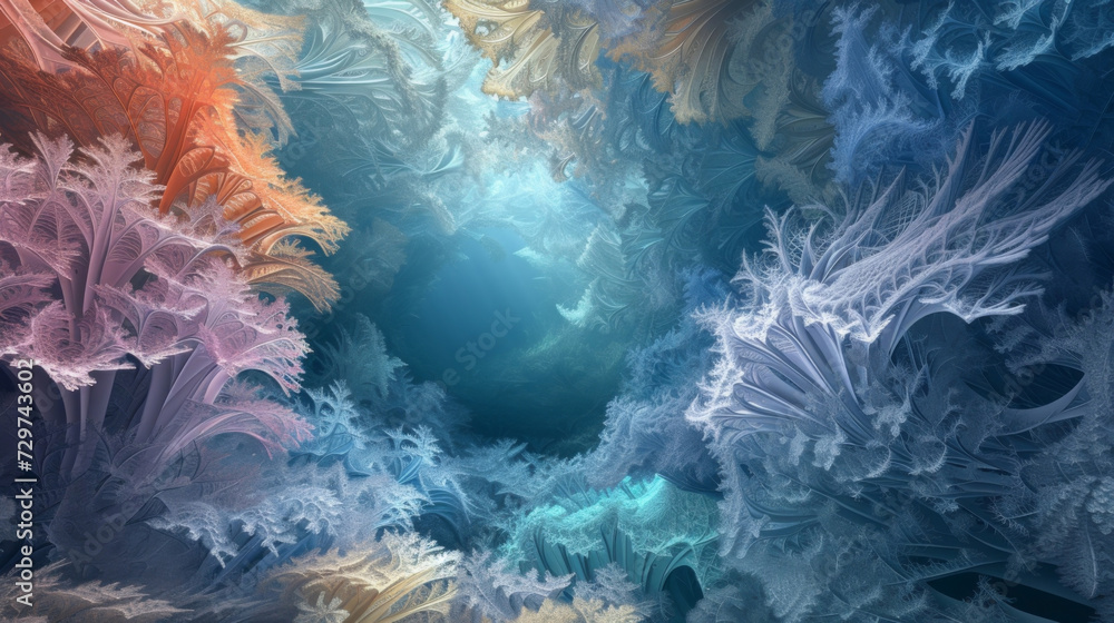 Poster an underwater oasis of mesmerizing patterns and textures where delicate coral colonies teem with lif