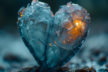 Fototapeta premium Heart of Ember Shining from the Ashes, Love Crystals Made of Crystal Stones