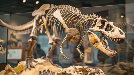 A local museum features an interactive exhibit where visitors can touch and hold authentic dinosaur fossils found in their own community. - obrazy, fototapety, plakaty