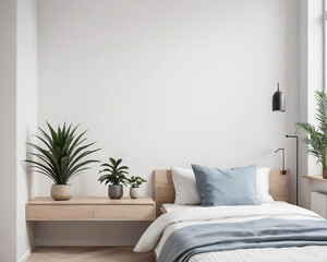 Minimalist Study - Professional Close-Up of an Architectural Interior Setting with Scandinavian-Inspired Minimalist Bedroom Details and Indoor Plants Gen AI