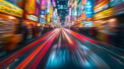 Fototapeta na wymiar cityscape - neon lights - motion blur - speed - movement - city never sleeps - vibrant colors 