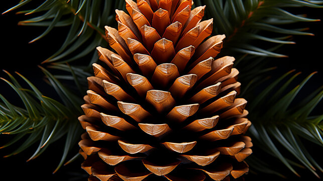 The symmetry of a pinecone's scales is revealed in a detailed close-up