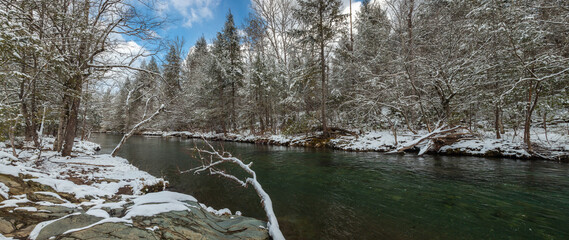 Ice and Snow on Little Pigeon River in Great Smoky Mountains - 729747402