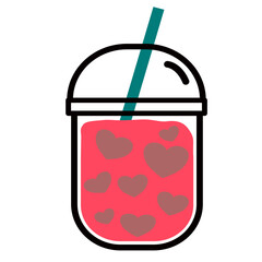 Heart  Ice Tea Cup, Valentine's Day Illustration