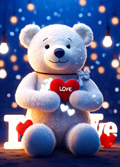 Beautiful white colored tady bear toy with blur background selective focus.