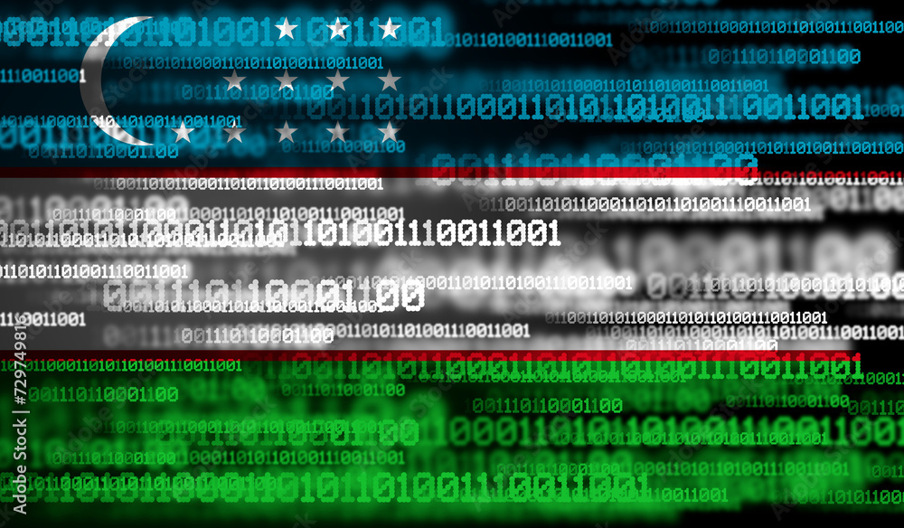 Aufkleber flag of uzbekistan on binary code. modern technology concept