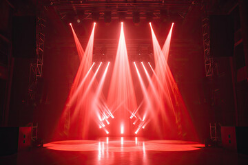Dramatic Red Stage Lights in Modern Performance Hall Setting the Scene for an Even
