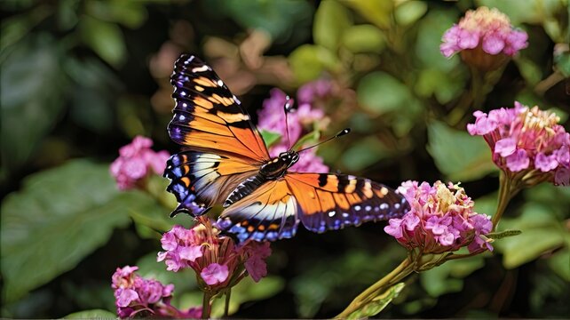 Butterfly on a flower in a botanical garden. beauty of nature.