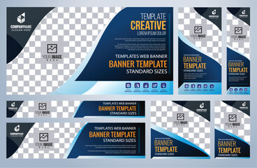Set of Blue Web banners templates, Coverpage Standard sizes with space. Vector illustration