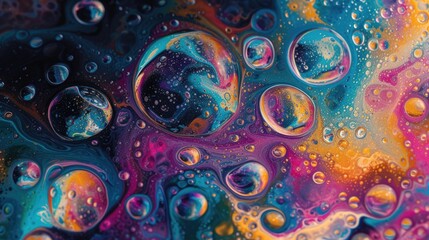 Vibrant abstract art adorned with numerous bubbles, a kaleidoscope of colors and textures, Ai Generated.