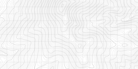 White Black Military Topographic Contour Map Vector Graphic Abstract Background. Topography Wavy Lines Pattern Modern Wide Abstraction. Outline Terrain Relief Cartography Geographical Map Illustration - obrazy, fototapety, plakaty