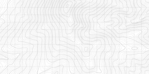 Poster White Black Military Topographic Contour Map Vector Graphic Abstract Background. Topography Wavy Lines Pattern Modern Wide Abstraction. Outline Terrain Relief Cartography Geographical Map Illustration © yamonstro