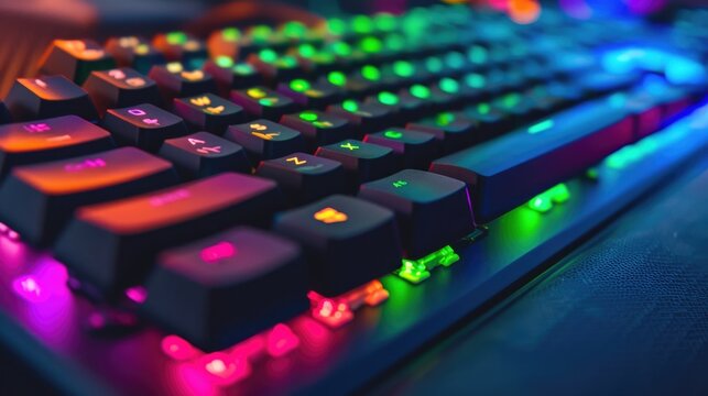 Close-up of a keyboard featuring keys in various colors, a vibrant and dynamic design, Ai Generated.