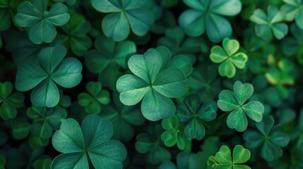 Close-up of a lucky Irish four-leaf clover shamrock in vibrant green, Ai Generated. - obrazy, fototapety, plakaty