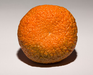 The mandarin orange (Citrus reticulata),mandarine, is a small citrus tree fruit. White background. Association with cellulite skin.