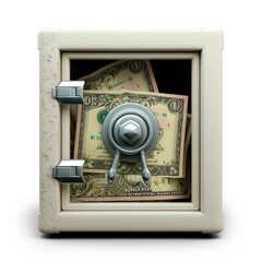 Unlocked safe with combination lock and cash inside, isolated on white background, Ai Generated. - obrazy, fototapety, plakaty
