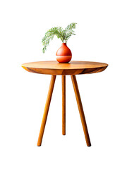 Round wooden retro table. Dining table isolated on white background