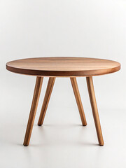 Round wooden retro table. Dining table isolated on white background