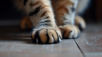 Close-up of a cat's paws and sharp claws on the floor, ready for action, Ai Generated.