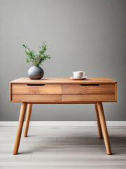 Round wooden retro table. Dining table isolated on white background