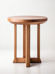 Round wooden retro table. Dining table isolated on white background
