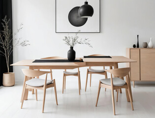 Scandinavian Minimalism - Professional close-up of a minimalist interior workshop with sleek furniture and sustainable materials Gen AI