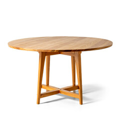 Round wooden retro table. Dining table isolated on white background