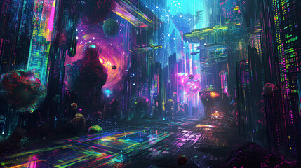futuristic city of rainbow chaos
