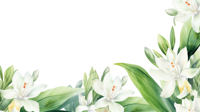 Tuberose flower on a watercolor background with copy space