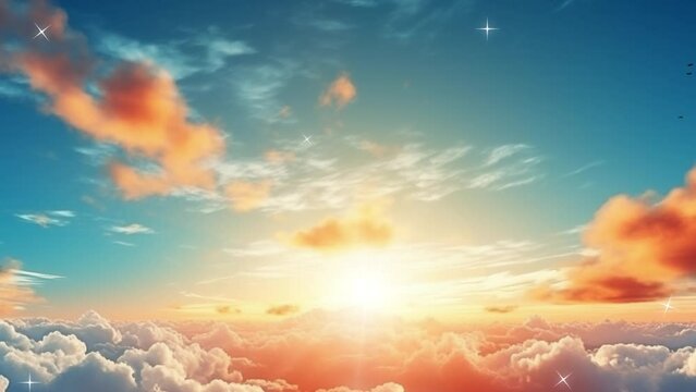nature background. blue sky clouds background beautiful landscape with sunrise. seamless looping overlay 4k virtual video animation background 