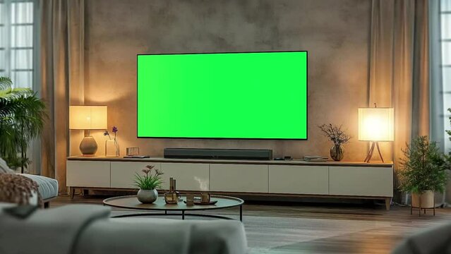 Television with Chroma key set in modern living room looping video style