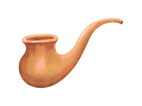 recommend clip art: Antique wooden brown tobacco smoking pipe.Watercolor and marker illustration.Clipart of retro accessory captain smoker.Hand drawn sketch isolated on white background.