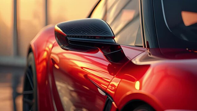 Detail shot of a cars side mirror highlighting its small and aerodynamic design that reduces drag and helps with overall fuel economy.