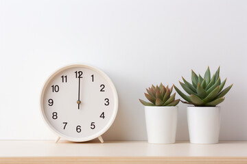 Clock and potted plant on the table