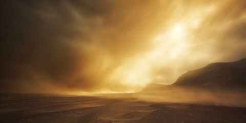 sunset in the desert, sand storm - obrazy, fototapety, plakaty