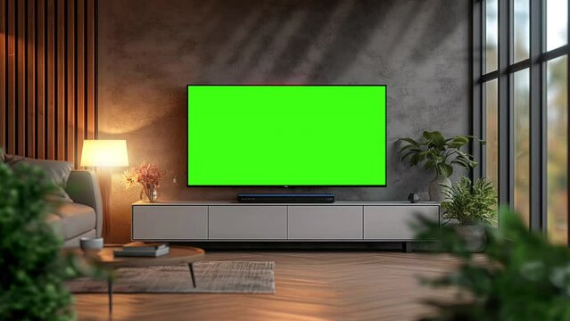 Television with green screen close up animation background