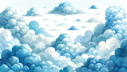 Soft blue sky and white clouds watercolor background, depicting a clear and optimistic day, suitable for creative projects.
Generative AI.