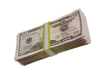 3d rendering illustration of 50 dollar bills in a huge stack - 729761082