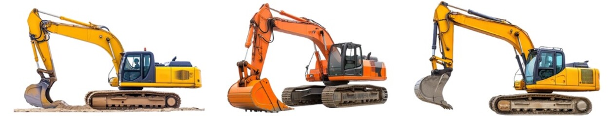 Collection of PNG. Excavator isolated on a transparent background.